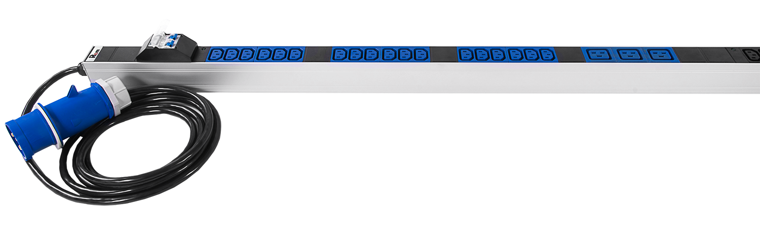 Верт блок розеток Rem-32, 1 фаза 32A, 2 авт, инд, 36 C13,6 C19, 1820 мм, вх IEC 309, шнур 3 м от ЦМО
