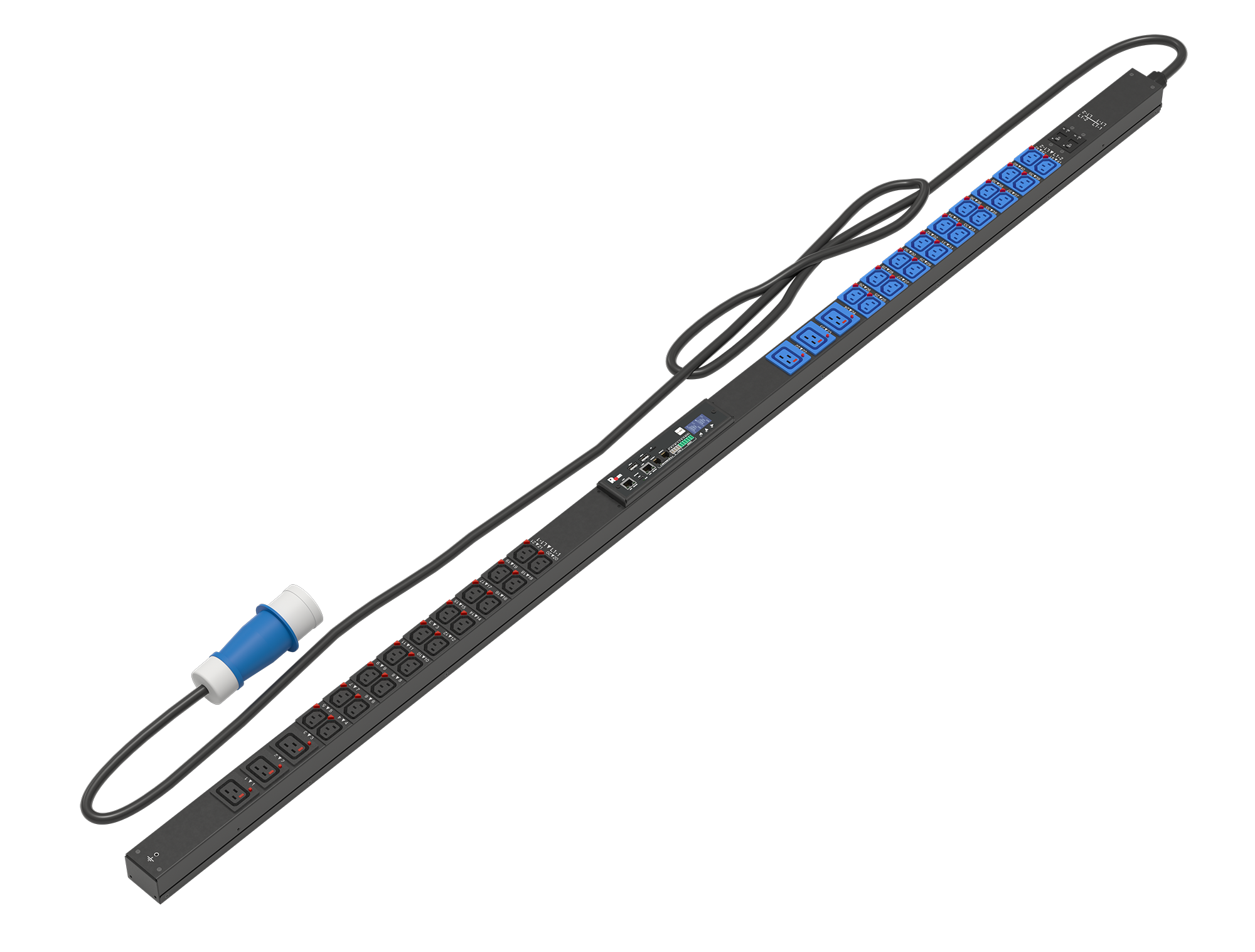 Верт блок розеток Rem-3MC, монит, измер, 1×32A, авт,36C13 с фикс,6C19 с фикс,1820мм,шнур 1,8м IEC309