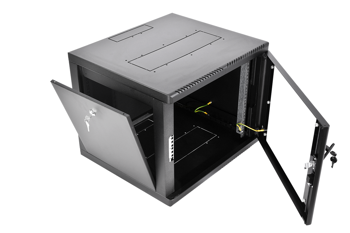 Шкаф телекоммуникационный настенный разборный 9U (600×530) съемные стенки, дверь стекло, цвет черный