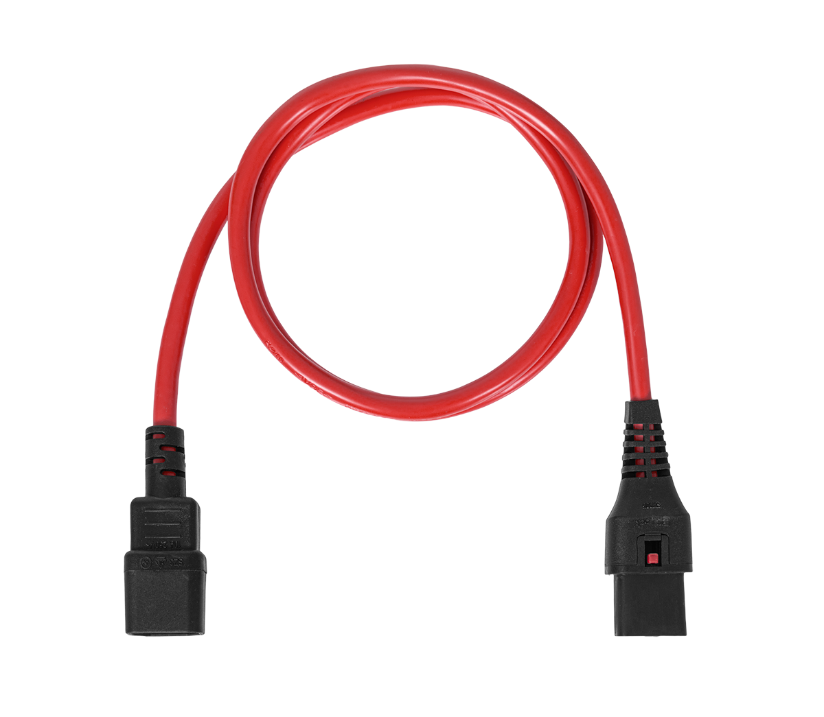 Шнур питания термостойкий с фиксатором IEC60320 C13 / IEC60320 C14, 10А, 250В (3×1,5), 1м, красный