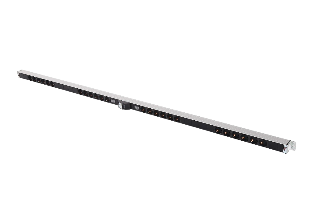 Верт. блок розеток Rem-32 на 2 конт. по 12 Schuko с авт. и амп., 2×16A, алюм., 42-48U, колодка от ЦМО