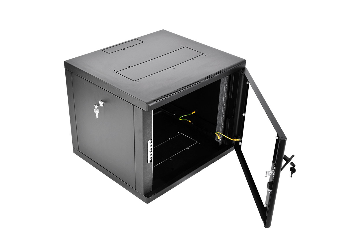 Шкаф телекоммуникационный настенный разборный 9U (600×530) съемные стенки, дверь стекло, цвет черный