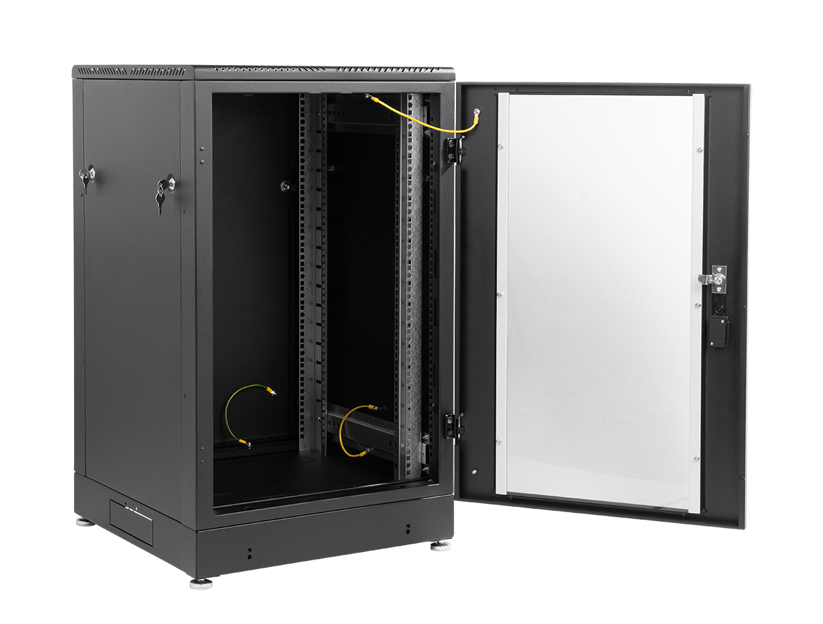 Шкаф телекоммуникационный напольный 18U (600 × 800) дверь стекло, цвет черный