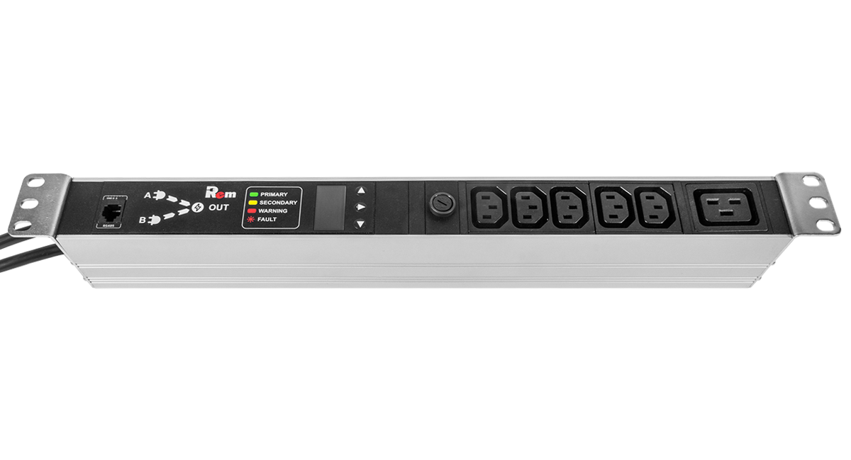 Блок розеток Rem-16 с АВР, 1×16A, 5C13, C19, подкл к контроллеру R-2MC по Modbus, 2 шнура 1,8м