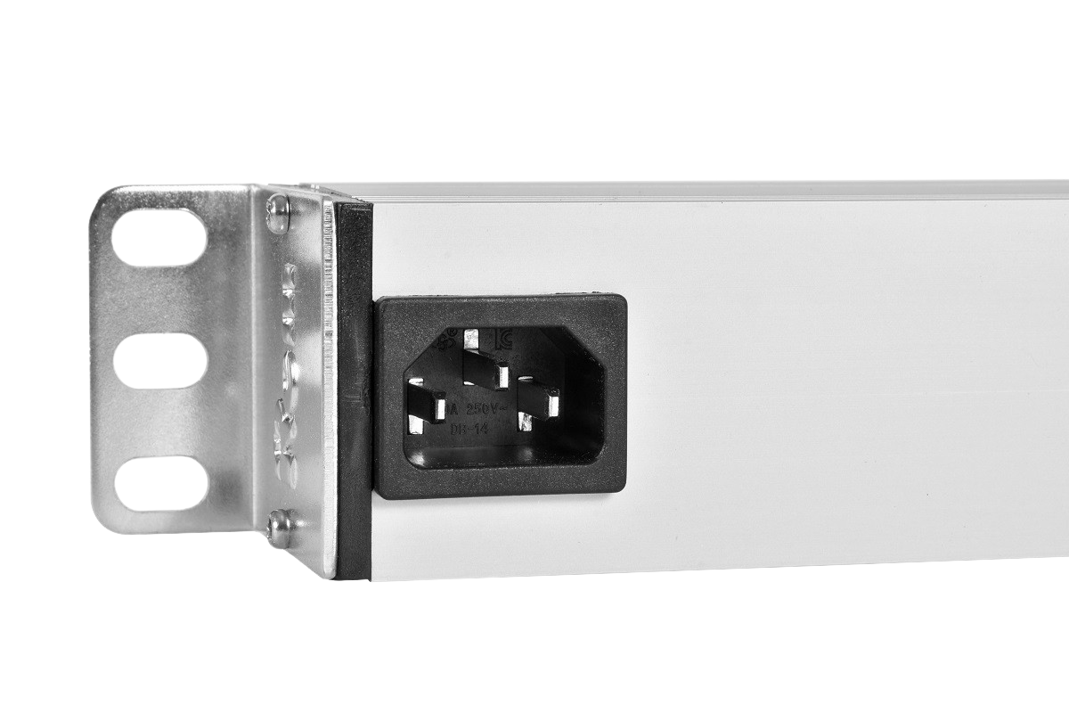 Блок розеток Rem-10 без шнура с выкл., 8 Sсhuko, вход IEC 60320 C14, 10A, алюм., 19" от ЦМО